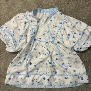 Amazon White Blouse with Light Blue Floral Print